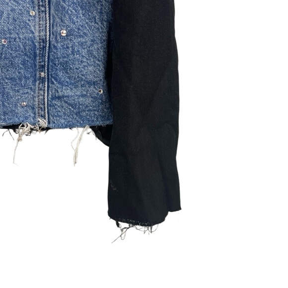 Geously black Denim mixed media Fray Hem Stud Blazer Concert DIY Jacket Med "P" - Picture 4 of 10